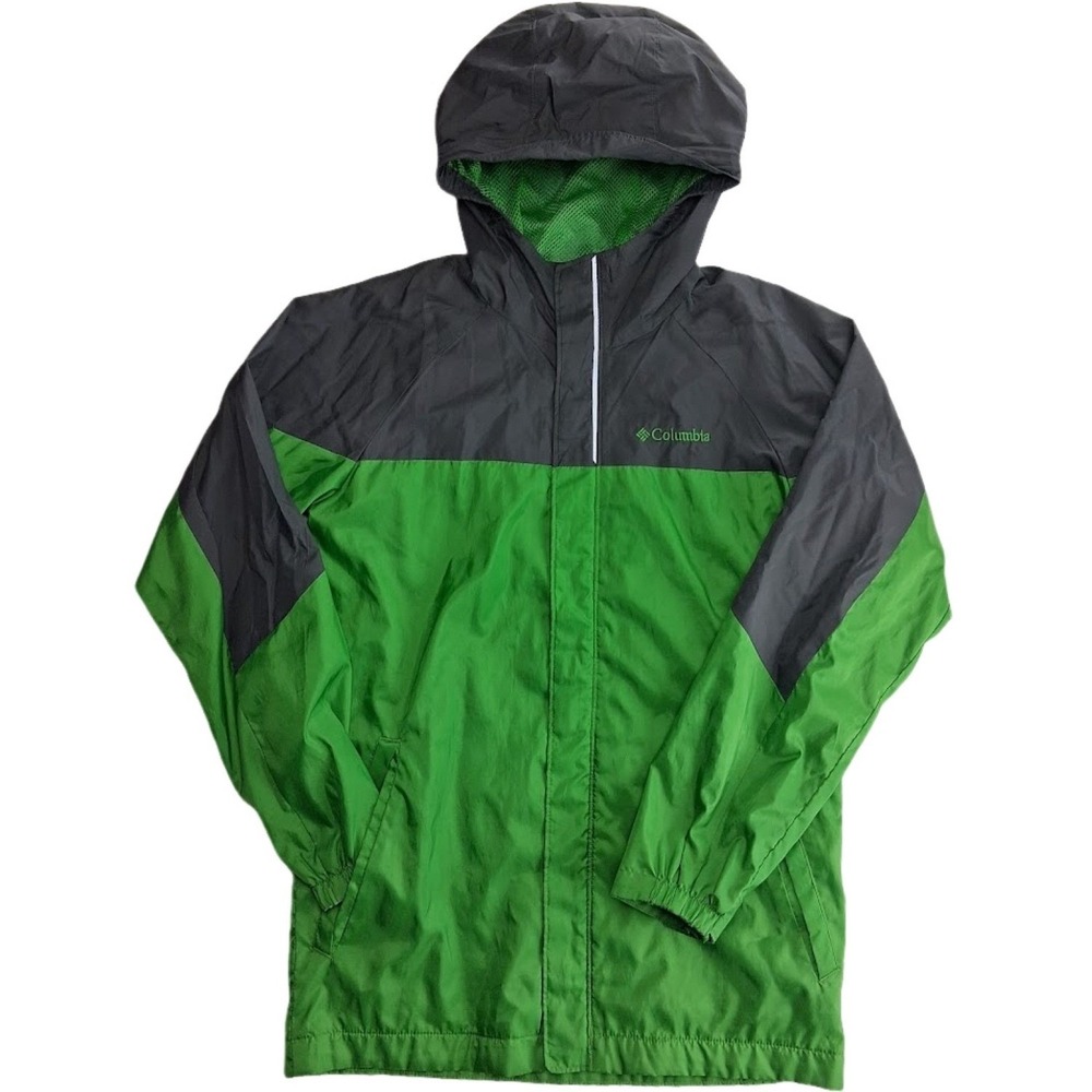 Columbia Kids Size M 10/12 Green‎ Grey Hooded Jacket Windbreaker RN69724